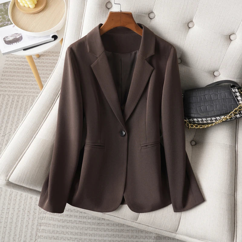 Brown Women’s Blazer | Elegant Office Style Jacket for Spring & Autumn