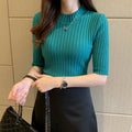 Women’s Summer Knit Blouse – Sweet Short Sleeve Pullover Top with Half-High Collar