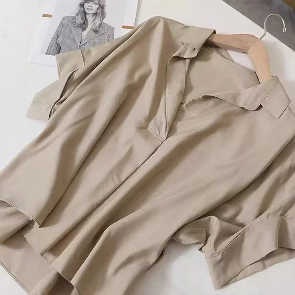 Women’s Short Batwing Sleeve Shirt – Breathable Turn-Down Collar Casual Top for Spring & Summer