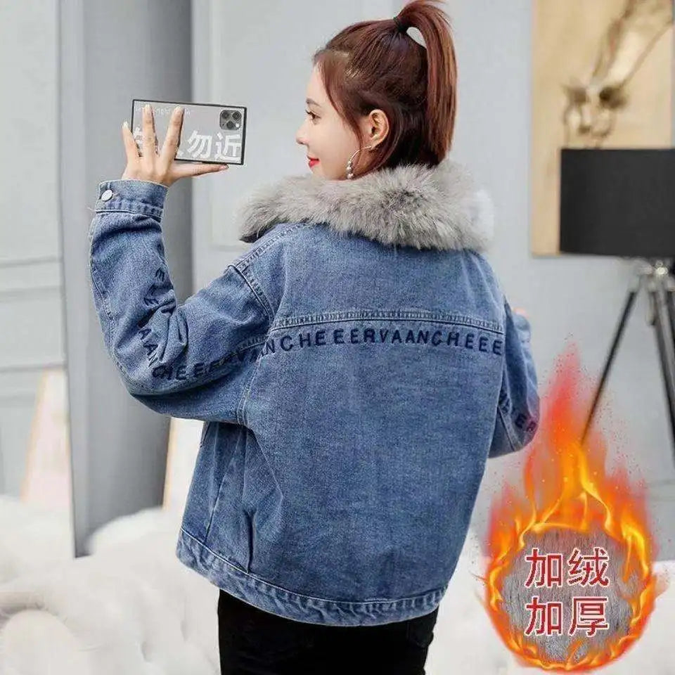 Women’s Denim Winter Jacket 2025 | Warm Fur Patchwork Cowgirl Coat