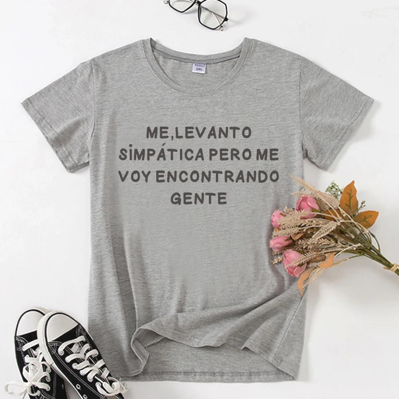 Spanish Graphic Cotton T-Shirt | Casual Short Sleeve Women’s Tee (Black & White)
