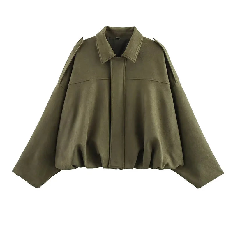 Women’s Vintage Bomber Jacket | Loose Fit Casual Zip-Up Coat