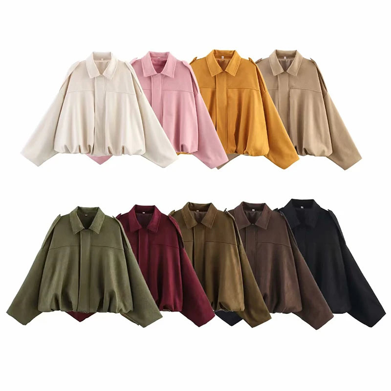 Women’s Vintage Bomber Jacket | Loose Fit Casual Zip-Up Coat