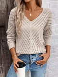 V-Neck Off-Shoulder Knit Sweater for Women | Casual Pullover Top