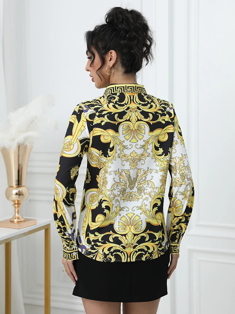 Women’s Printed Office Blouse | Button-Up Shirt