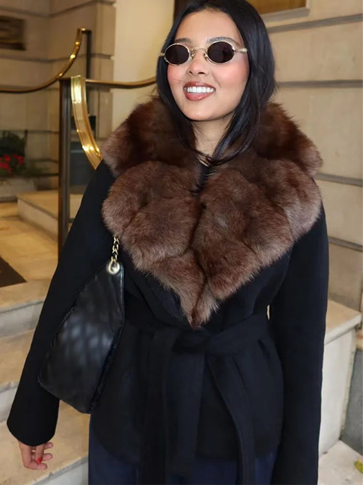 Elegant Black Women’s Winter Coat | Belted Slim Fit Office Jacket