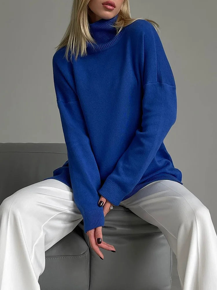 Oversized Turtleneck Sweater Women Loose Knit Winter Pullover