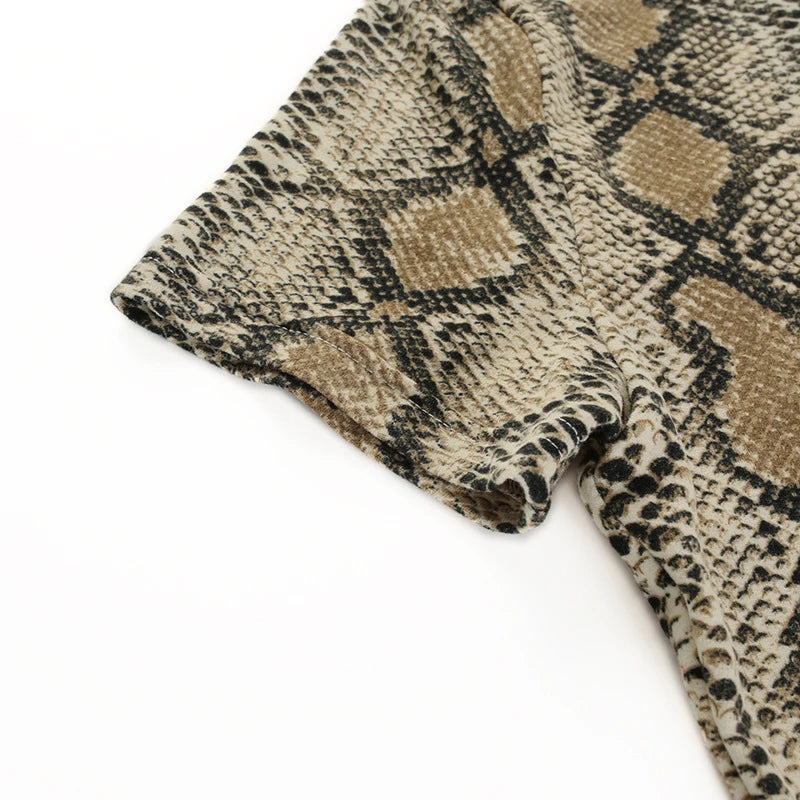 Snake Print Crop Top Women High Neck Slim Tank