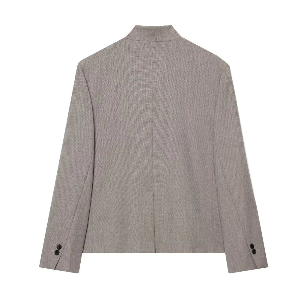 Elegant Women’s Spring Blazer 2026 | Casual Solid Travel Jacket with Stand Collar