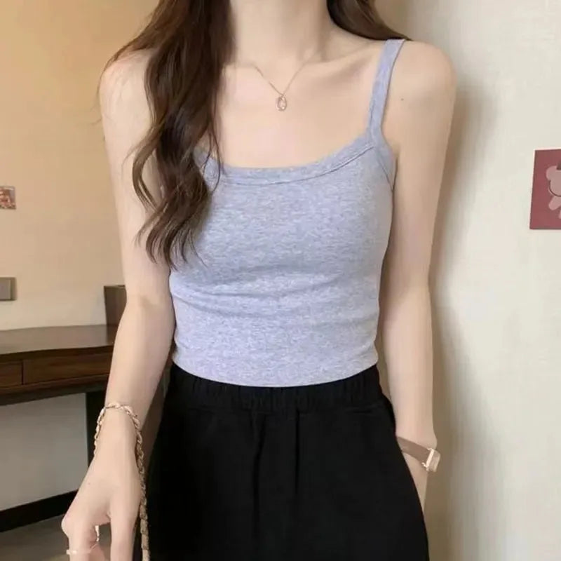 Women’s Sleeveless Crop Cami – Soft Stretch Basic Fitted Summer Top