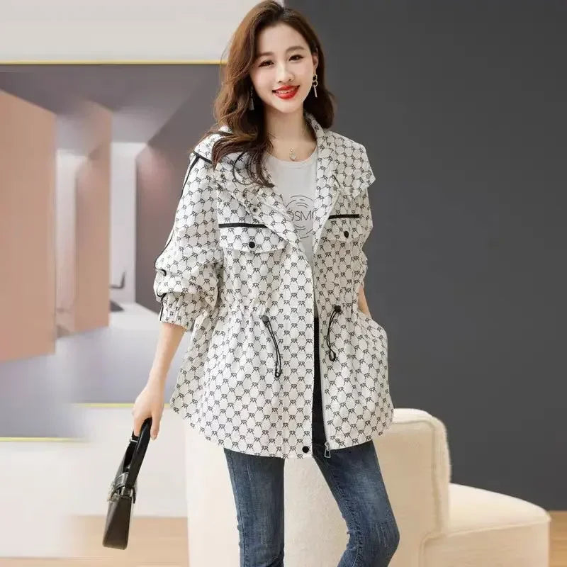Korean Style Women’s Windbreaker Coat | Loose Hooded Long Jacket