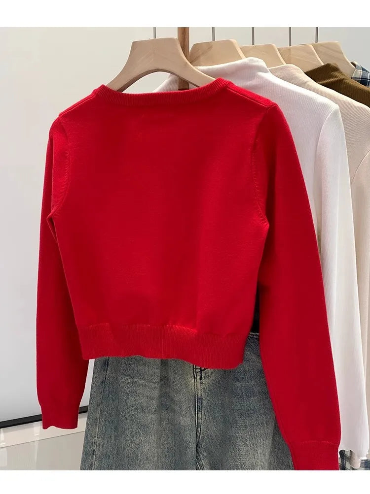 Women’s Embroidered Knit Cardigan | O-Neck Button Sweater