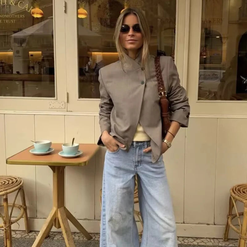 Elegant Women’s Spring Blazer 2026 | Casual Solid Travel Jacket with Stand Collar