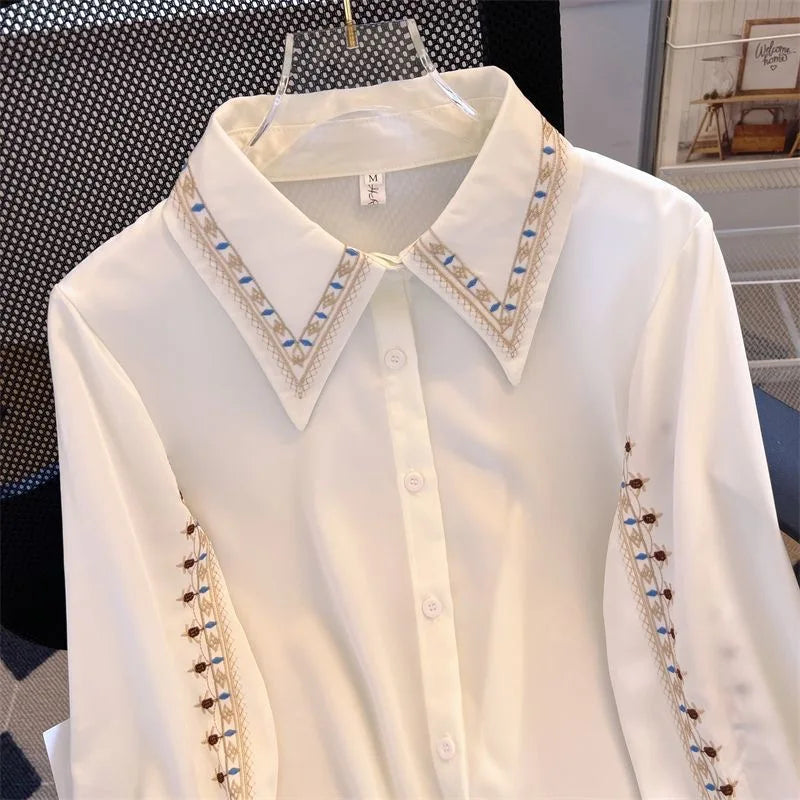 Women’s Floral Embroidered Blouse | Elegant Chiffon Shirt