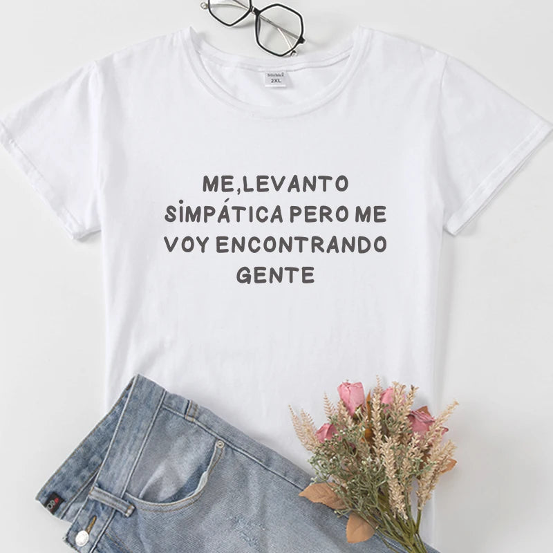 Spanish Graphic Cotton T-Shirt | Casual Short Sleeve Women’s Tee (Black & White)