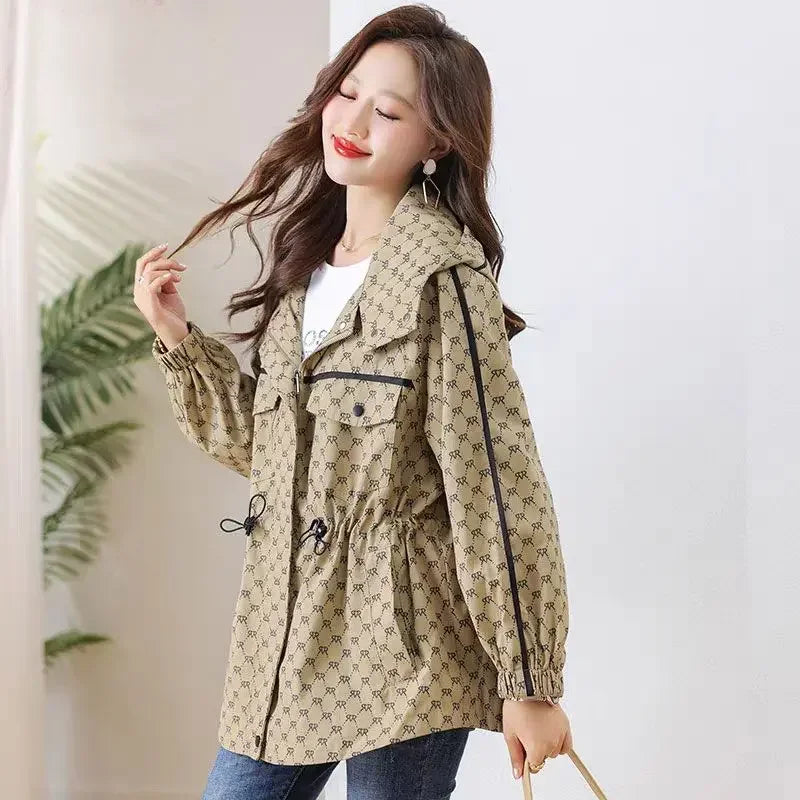 Korean Style Women’s Windbreaker Coat | Loose Hooded Long Jacket