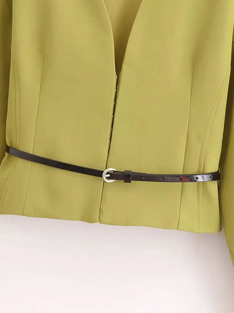 Women’s Fitted Blazer with Belt | Chic V-Neck Elegant Jacket for All Seasons