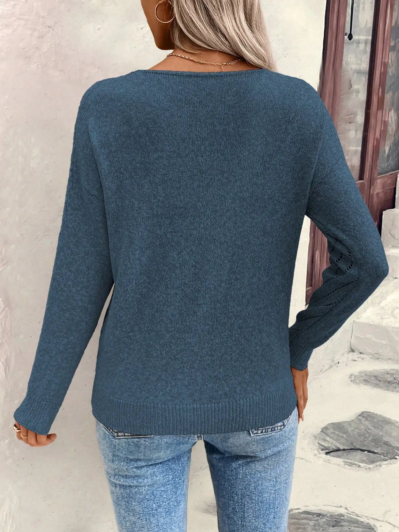 V-Neck Off-Shoulder Knit Sweater for Women | Casual Pullover Top