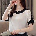 Women’s Chiffon Patchwork Blouse | Loose Short Sleeve Top