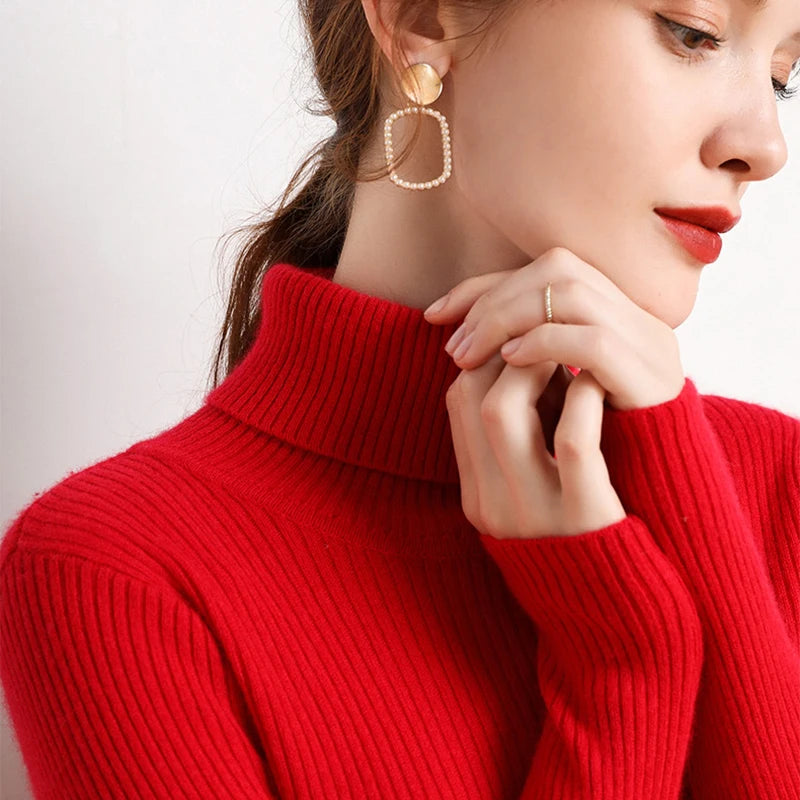 Soft Turtleneck Sweater Women Slim Knit Winter Pullover