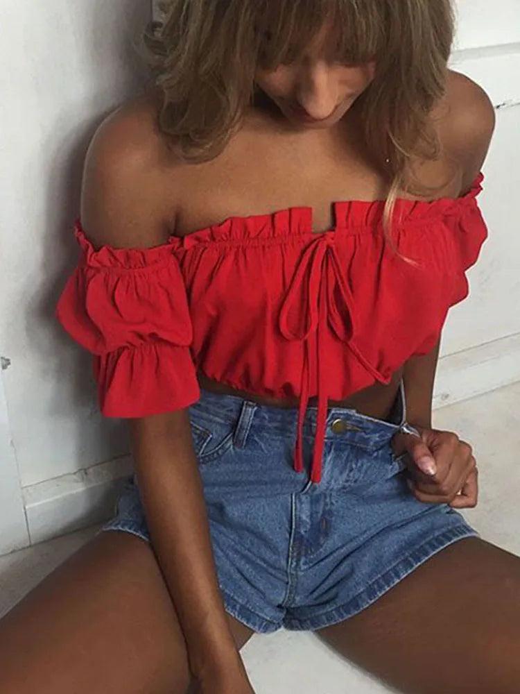 Strapless Ruched Crop Top Women Sexy Summer Tube Top
