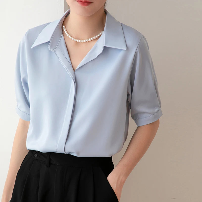 Women’s White Short Sleeve Blouse | Loose Casual Top