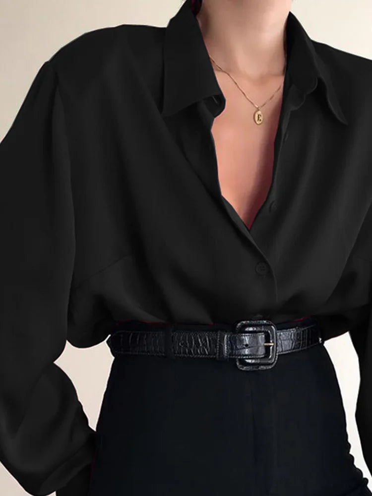 Women’s Button-Up Chiffon Blouse | Loose Office Shirt