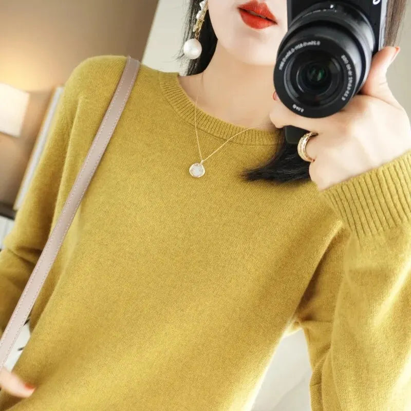 Women’s O-Neck Knit Sweater | Slim Casual Pullover