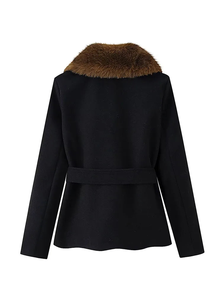 Elegant Black Women’s Winter Coat | Belted Slim Fit Office Jacket