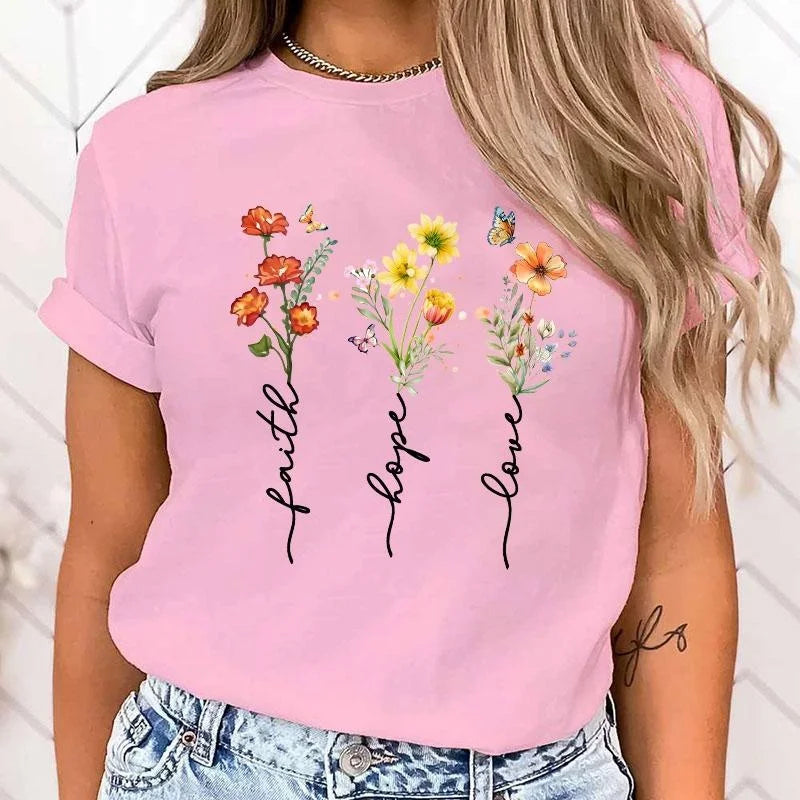 Women’s Faith Hope Love Print T-Shirt | Casual Summer Tee