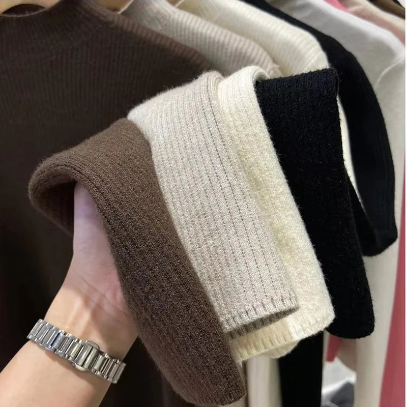 Velvet Lined Turtleneck Sweater Women Warm Slim Winter Top