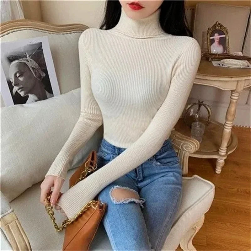 Slim Turtleneck Sweater Women Knit Thermal Winter Top