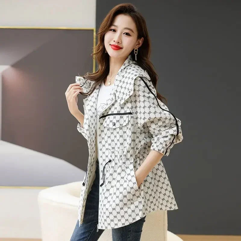 Korean Style Women’s Windbreaker Coat | Loose Hooded Long Jacket