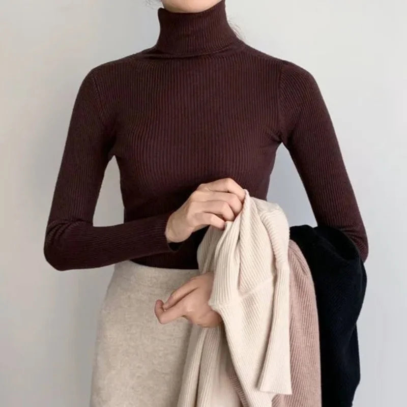 Slim Turtleneck Sweater Women Knit Thermal Winter Top