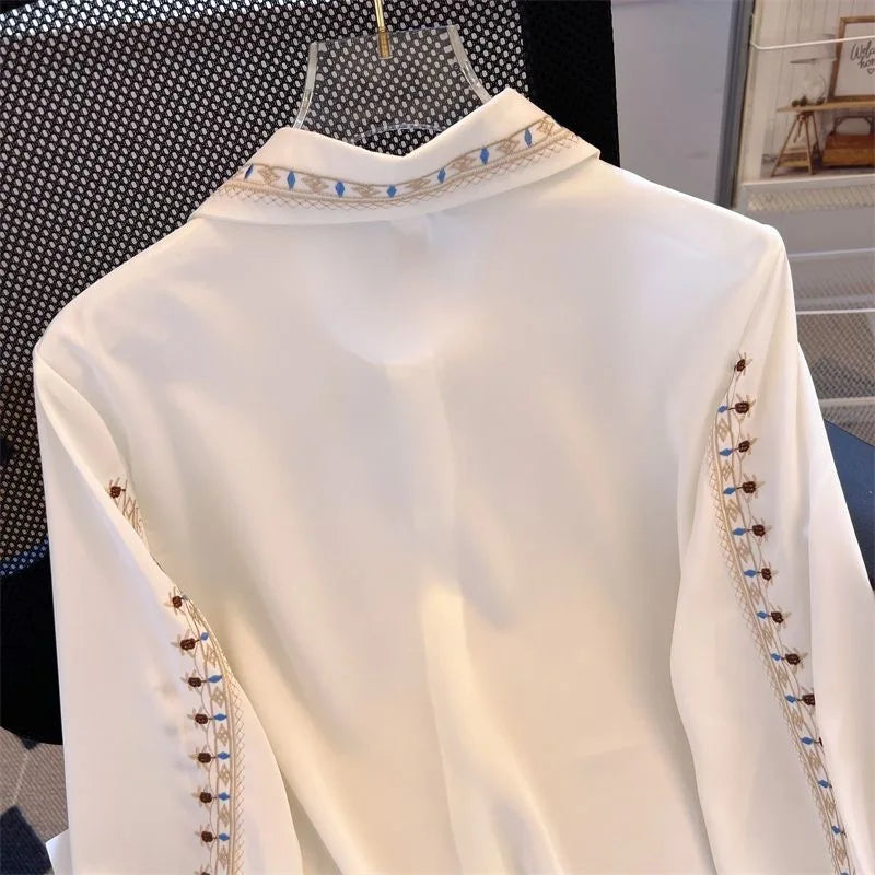 Women’s Floral Embroidered Blouse | Elegant Chiffon Shirt