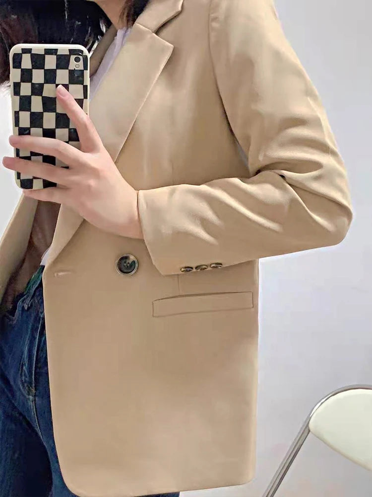 Women’s Double-Breasted Blazer | Elegant Slim Fit Office & Streetwear Jacket