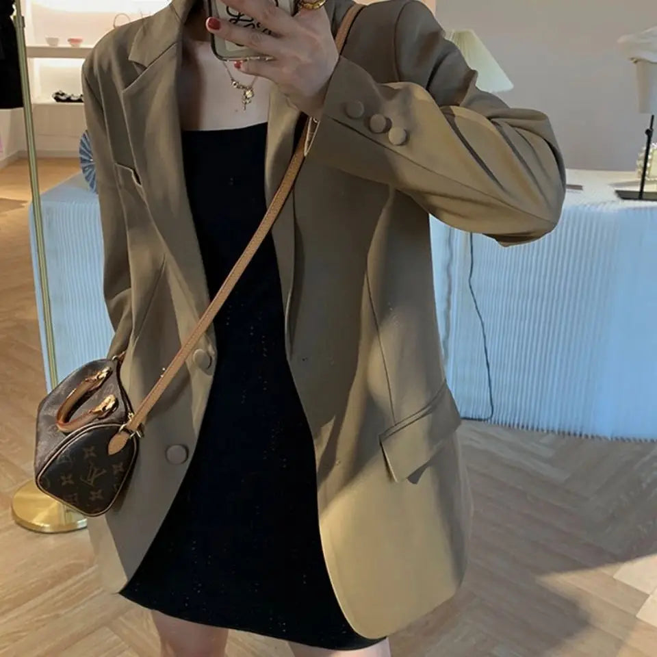 Korean Style Women’s Blazer 2025 | Casual Loose Fit Mid-Length Jacket