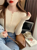 Women’s Slim Fit Knit Sweater – O-Neck Button Detail Stretch Pullover