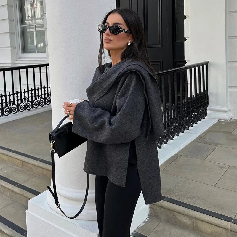 Women’s Plush Winter Coat | Asymmetric Scarf Chic Padded Jacket