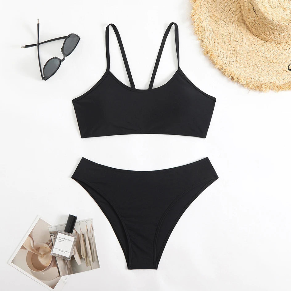 Solid Color Bandeau Bikini Set – Women’s Two-Piece Swimwear