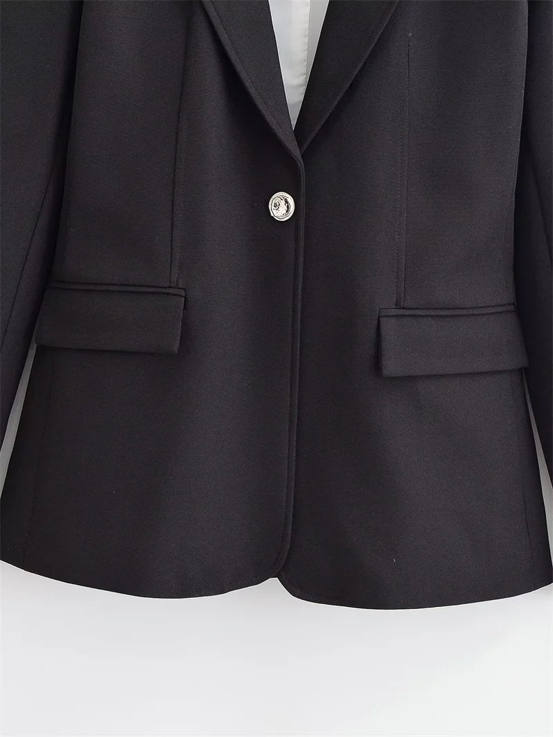 Women’s Slim Fit Blazer – Single Button Structured Jacket with Notched Lapel