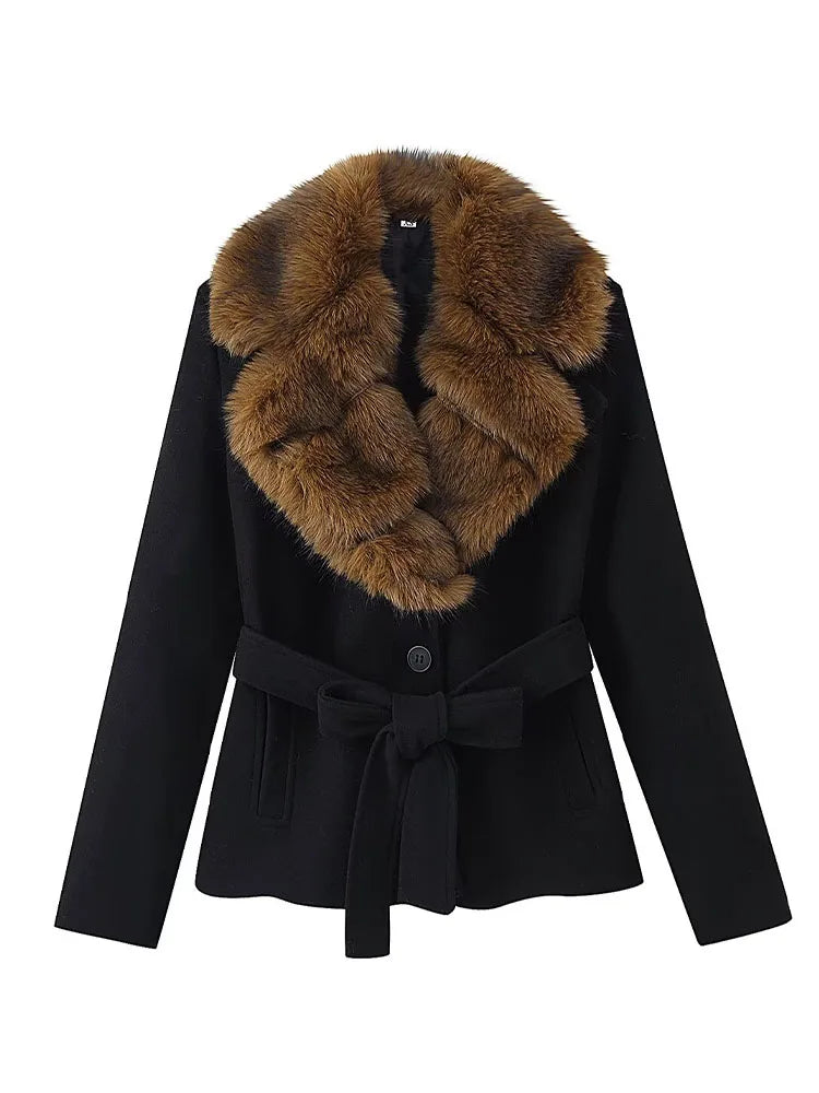 Elegant Black Women’s Winter Coat | Belted Slim Fit Office Jacket