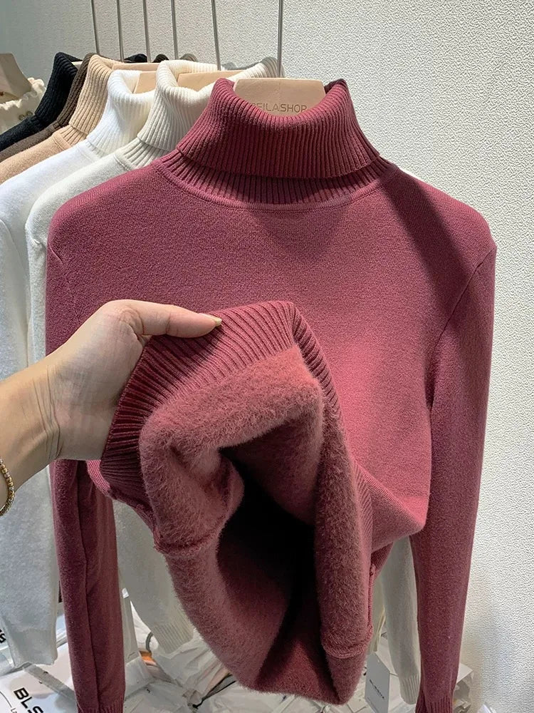 Women’s Turtleneck Velvet-Lined Sweater | Slim Fit Pullover