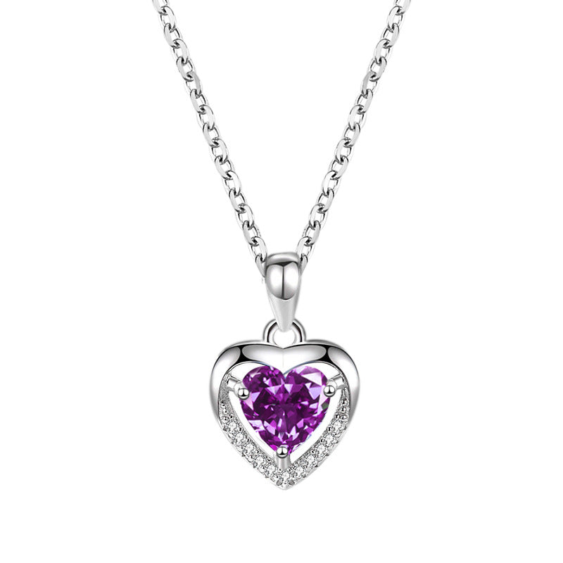 925 Sterling Silver Heart Rhinestone Necklace for Women – Elegant Romantic Pendant Jewelry