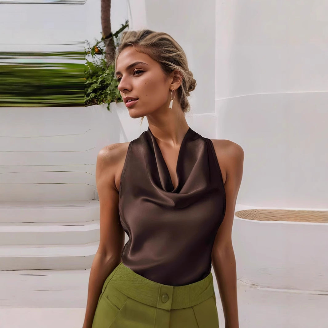 Women’s Satin Halterneck Tank Top – Elegant Casual Style