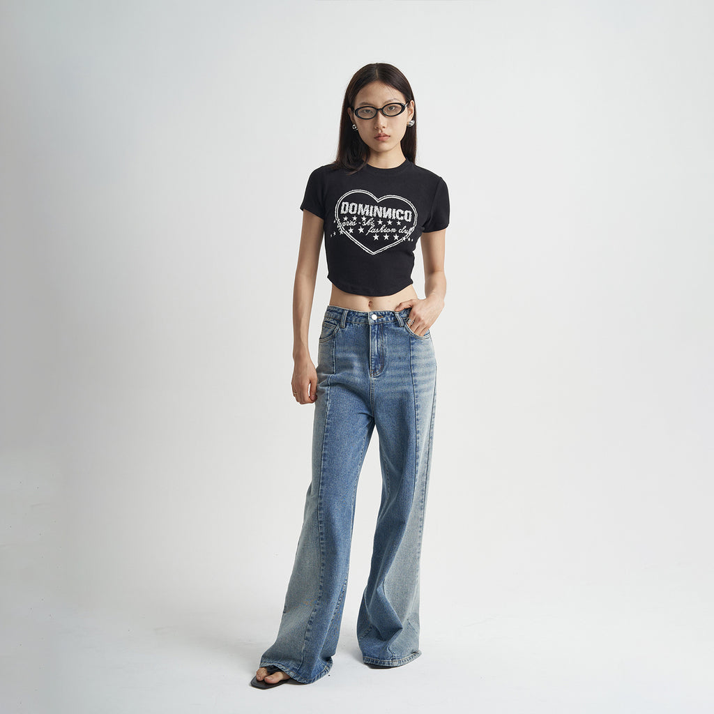 Women’s Washed Blue Straight Leg Jeans – High Waist Loose Fit Denim Pants