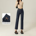 Women’s Cropped Straight Jeans – Fade-Resistant Blue Cotton Denim Casual Pants