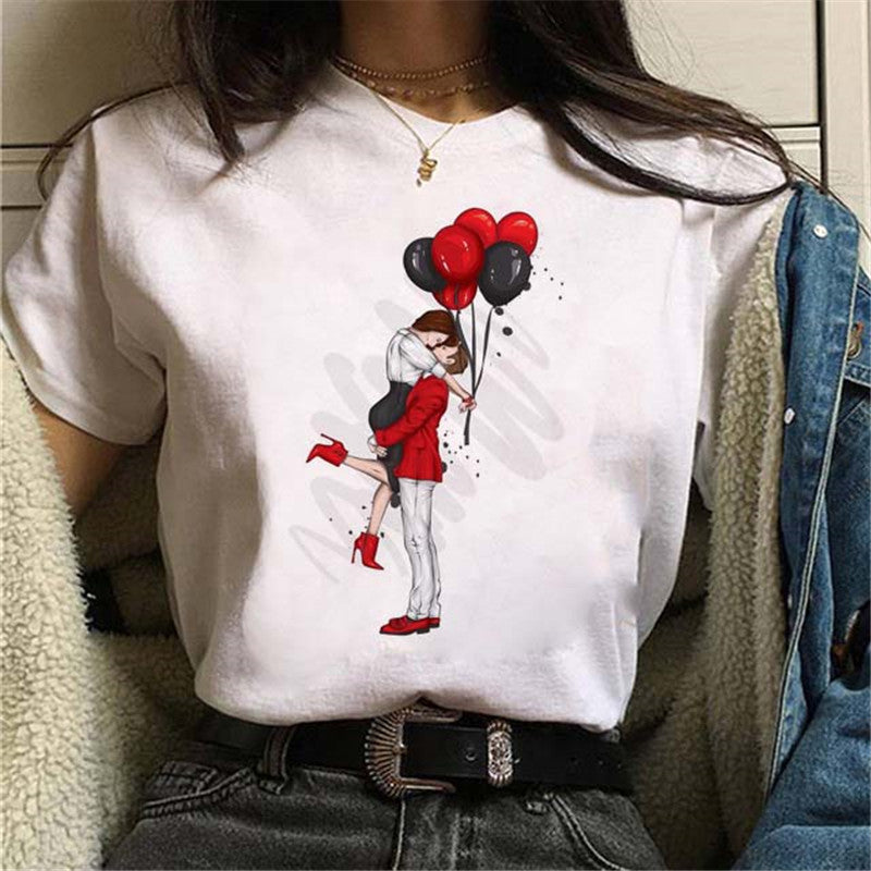 Women’s Black Balloon Print T-Shirt – Loose Fit Street Style