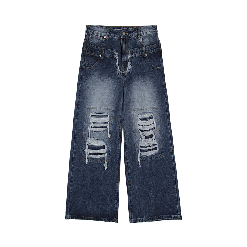 Women’s Wide-Leg Ripped Trousers – Casual Loose Fit
