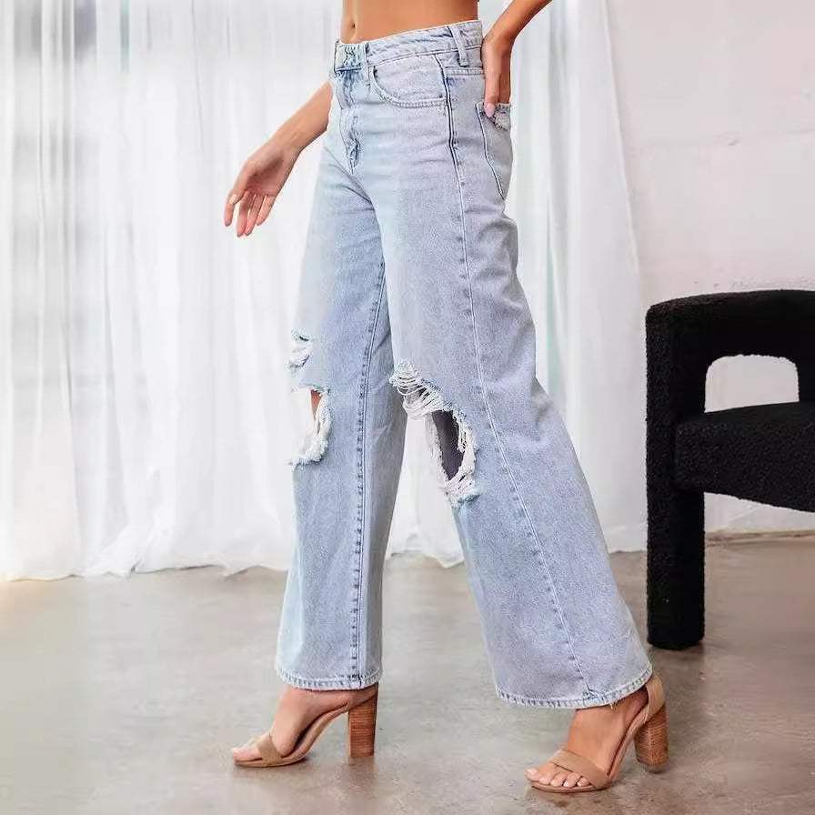 Women’s Ripped Slim Fit Jeans – Trendy Distressed Denim Pants Casual Fashion